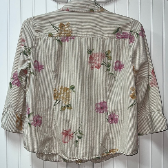 Lemon Grass Floral Pinstripe Shirt L - Picture 2 of 4